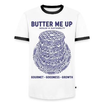 Breakfast Butter Me Up Funny Brunch Coffee - Men's Ringer Shirt - white/black - Front - AI Model Female 172 light (172cm) & AI Model Male 178 dark (178cm)