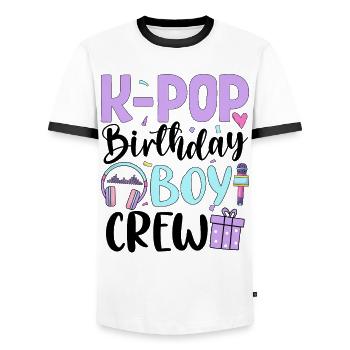 K Pop Birthday Boy Crew - Men's Ringer Shirt - white/black - Front - AI Model Female 172 light (172cm) & AI Model Male 178 dark (178cm)