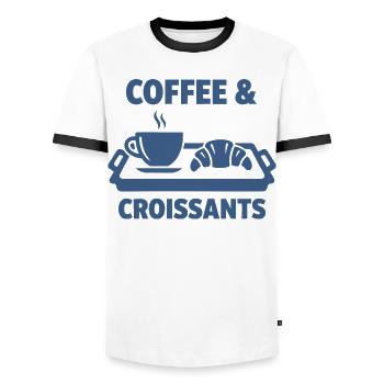 Frühstück Kaffee Croissants Frühstück lustiger Brunch - Männer Kontrast-T-Shirt - Weiß/Schwarz - Vorne - AI Model Female 172 light (172cm) & AI Model Male 178 dark (178cm)