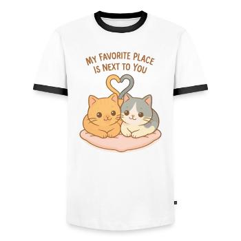 Cœur de couple de chats : mon endroit préféré - T-shirt contrasté Homme - blanc/noir - Devant - AI Model Female 172 light (172cm) & AI Model Male 178 dark (178cm)