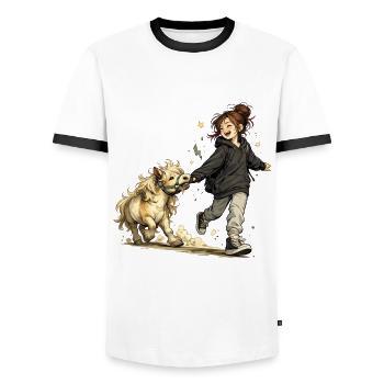 More laughter. More pony. – Friendship and horses - Men's Ringer Shirt - white/black - Front - AI Model Female 172 light (172cm) & AI Model Male 178 dark (178cm)