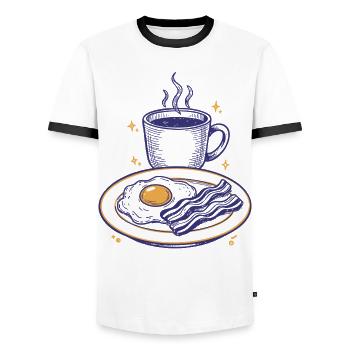 Breakfast Funny Brunch Coffee Bacon Food - Men's Ringer Shirt - white/black - Front - AI Model Female 172 light (172cm) & AI Model Male 178 dark (178cm)