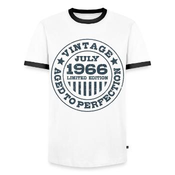 Vintage July 1966 Limited Edition Circle - Men's Ringer Shirt - white/black - Front - AI Model Female 172 light (172cm) & AI Model Male 178 dark (178cm)