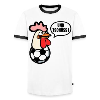 Abschied Tschüss Fussball - Hühner - Männer Kontrast-T-Shirt - Weiß/Schwarz - Vorne - AI Model Female 172 light (172cm) & AI Model Male 178 dark (178cm)