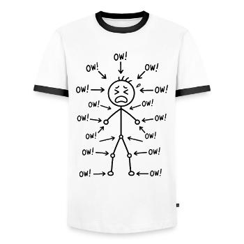Aua, ich habe überall Schmerzen | Humor Rückenschmerzen Körper - Männer Kontrast-T-Shirt - Weiß/Schwarz - Vorne - AI Model Female 172 light (172cm) & AI Model Male 178 dark (178cm)