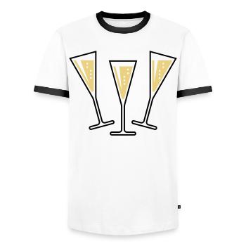 3 Sektgläser (Sekt / Trichter / Zu / 2C) - T-shirt contrasté Homme - blanc/noir - Devant - AI Model Female 172 light (172cm) & AI Model Male 178 dark (178cm)