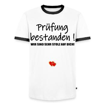 Glückwunsch Prüfung bestanden - Männer Kontrast-T-Shirt - Weiß/Schwarz - Vorne - AI Model Female 172 light (172cm) & AI Model Male 178 dark (178cm)