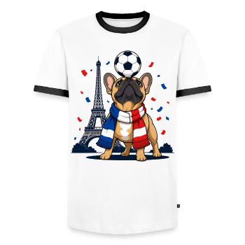 Frankreich Bulldogge Fußball Fan Motiv Eiffelturm - Männer Kontrast-T-Shirt - Weiß/Schwarz - Vorne - AI Model Female 172 light (172cm) & AI Model Male 178 dark (178cm)