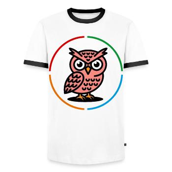 La chouette sur la roue chromatique - T-shirt contrasté Homme - blanc/noir - Devant - AI Model Female 172 light (172cm) & AI Model Male 178 dark (178cm)