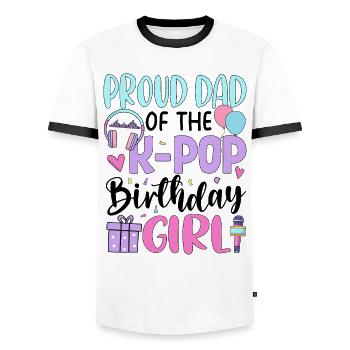 Proud Dad of The K-Pop Birthday Girl - Männer Kontrast-T-Shirt - Weiß/Schwarz - Vorne - AI Model Female 172 light (172cm) & AI Model Male 178 dark (178cm)