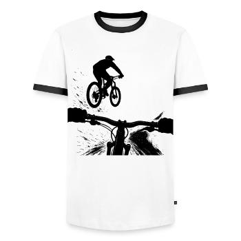 MTB POV Sprung Mountainbike Downhill Design - Männer Kontrast-T-Shirt - Weiß/Schwarz - Vorne - AI Model Female 172 light (172cm) & AI Model Male 178 dark (178cm)