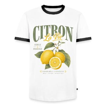 Citron La Vie Vintage Homme Femme - T-shirt contrasté Homme - blanc/noir - Devant - AI Model Female 172 light (172cm) & AI Model Male 178 dark (178cm)