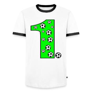 Nummer Eins – Fußball - Männer Kontrast-T-Shirt - Weiß/Schwarz - Vorne - AI Model Female 172 light (172cm) & AI Model Male 178 dark (178cm)