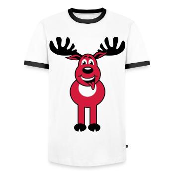 Caractère cerf Rudolph 3c drôle de bande dessinée - T-shirt contrasté Homme - blanc/noir - Devant - AI Model Female 172 light (172cm) & AI Model Male 178 dark (178cm)