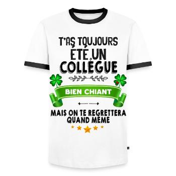 Cadeau Départ Collègue Chiant Humour Homme - T-shirt contrasté Homme - blanc/noir - Devant - AI Model Female 172 light (172cm) & AI Model Male 178 dark (178cm)