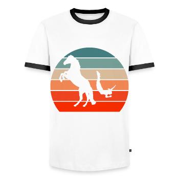 Acrobate Riding Rider Vaulter Acrobat - T-shirt contrasté Homme - blanc/noir - Devant - AI Model Female 172 light (172cm) & AI Model Male 178 dark (178cm)