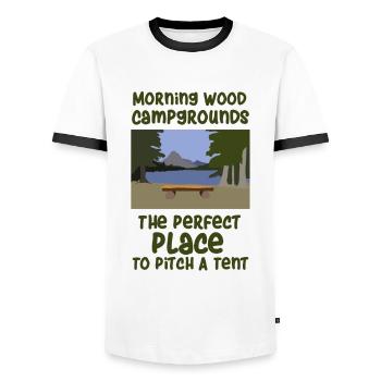 Camping slogan camping - T-shirt contrasté Homme - blanc/noir - Devant - AI Model Female 172 light (172cm) & AI Model Male 178 dark (178cm)