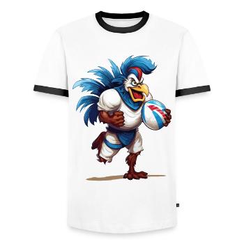 Rugby France Coq Ballon De Rugby Joueur Fan De Sport - T-shirt contrasté Homme - blanc/noir - Devant - AI Model Female 172 light (172cm) & AI Model Male 178 dark (178cm)