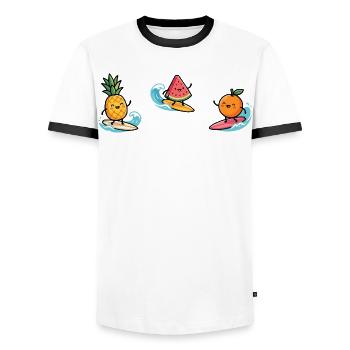 Fruit Cocktail Surfer : Divertissement Tropical Summer - T-shirt contrasté Homme - blanc/noir - Devant - AI Model Female 172 light (172cm) & AI Model Male 178 dark (178cm)