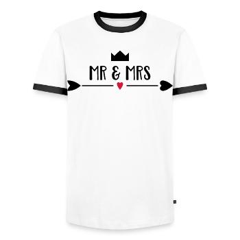 wedding - Men's Ringer Shirt - white/black - Front - AI Model Female 172 light (172cm) & AI Model Male 178 dark (178cm)