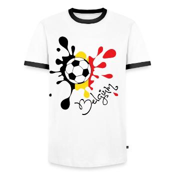 Football Belgium World Cup WC World Cup - Men's Ringer Shirt - white/black - Front - AI Model Female 172 light (172cm) & AI Model Male 178 dark (178cm)
