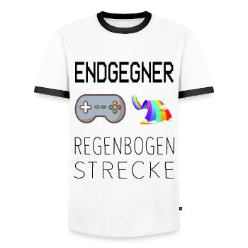 Endgegner Regenbogenstrecke Mario Kart Gaming - Männer Kontrast-T-Shirt - Weiß/Schwarz - Vorne - AI Model Female 172 light (172cm) & AI Model Male 178 dark (178cm)