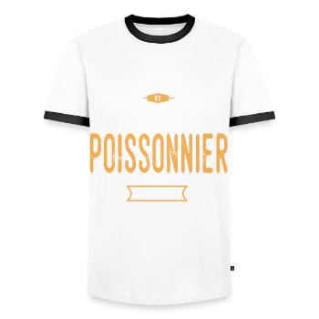 poissonnier authentique profession métier - T-shirt contrasté Homme - blanc/noir - Devant - AI Model Female 172 light (172cm) & AI Model Male 178 dark (178cm)