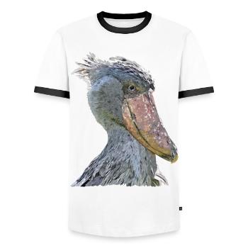 shoebill - Men's Ringer Shirt - white/black - Front - AI Model Female 172 light (172cm) & AI Model Male 178 dark (178cm)