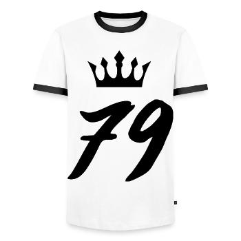 79 Number crown - Men's Ringer Shirt - white/black - Front - AI Model Female 172 light (172cm) & AI Model Male 178 dark (178cm)