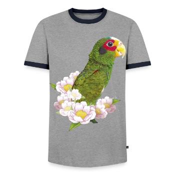 The Yucatecan parrot - Men's Ringer Shirt - grey/navy  - Front - AI Model Female 172 light (172cm) & AI Model Male 178 light (178cm)