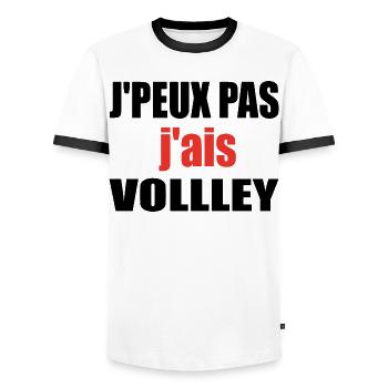 J Peux Pas J Ai Volley Volleyball Humour - T-shirt contrasté Homme - blanc/noir - Devant - AI Model Female 172 light (172cm) & AI Model Male 178 dark (178cm)