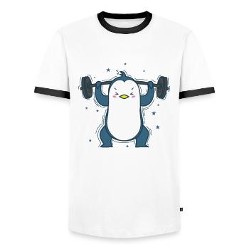 Penguin at Weightlifting Fitness Antarctica - Men's Ringer Shirt - white/black - Front - AI Model Female 172 light (172cm) & AI Model Male 178 dark (178cm)