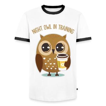 Night Owl in Training - Men's Ringer Shirt - white/black - Front - AI Model Female 172 light (172cm) & AI Model Male 178 dark (178cm)