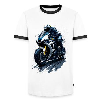Sport motorcycle illustration - Men's Ringer Shirt - white/black - Front - AI Model Female 172 light (172cm) & AI Model Male 178 dark (178cm)