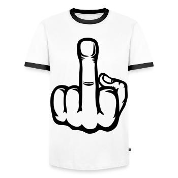 Middle Finger Hand Icon - Men's Ringer Shirt - white/black - Front - AI Model Female 172 light (172cm) & AI Model Male 178 dark (178cm)