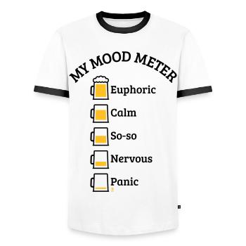 My Mood Meter (Beer Drinker / V1 / POS) - Men's Ringer Shirt - white/black - Front - AI Model Female 172 light (172cm) & AI Model Male 178 dark (178cm)