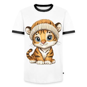 Tiger Süß Niedlich Baby Kinder Tier Cartoon - Männer Kontrast-T-Shirt - Weiß/Schwarz - Vorne - AI Model Female 172 light (172cm) & AI Model Male 178 dark (178cm)
