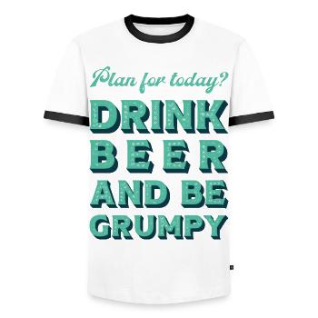 Plan for today? Drink bear and be grumpy. - Men's Ringer Shirt - white/black - Front - AI Model Female 172 light (172cm) & AI Model Male 178 dark (178cm)