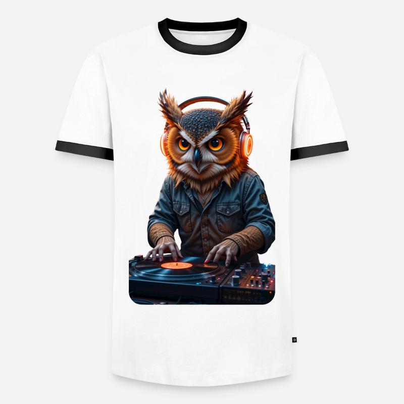 DJ Eule - Männer Kontrast-T-Shirt - Weiß/Schwarz