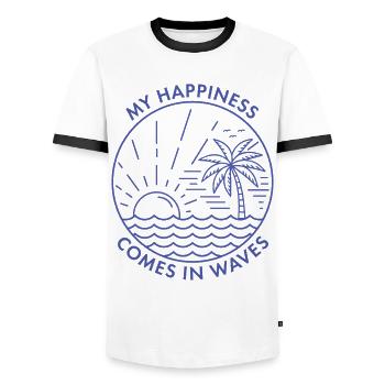 Mon bonheur vient par vagues - T-shirt contrasté Homme - blanc/noir - Devant - AI Model Female 172 light (172cm) & AI Model Male 178 dark (178cm)
