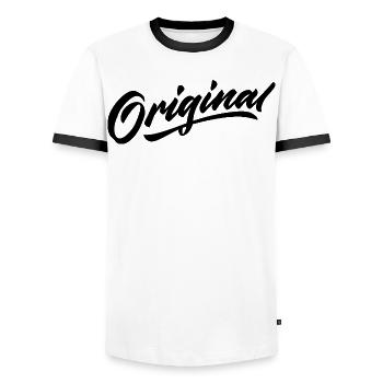 Original - Men's Ringer Shirt - white/black - Front - AI Model Female 172 light (172cm) & AI Model Male 178 dark (178cm)