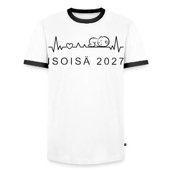 Opa 2027 Herzschlag Schwangerschaft Finnisch - Männer Kontrast-T-Shirt - Weiß/Schwarz - Vorne - AI Model Female 172 light (172cm) & AI Model Male 178 dark (178cm)