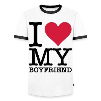 Ich liebe meinen Freund! - Männer Kontrast-T-Shirt - Weiß/Schwarz - Vorne - AI Model Female 172 light (172cm) & AI Model Male 178 dark (178cm)