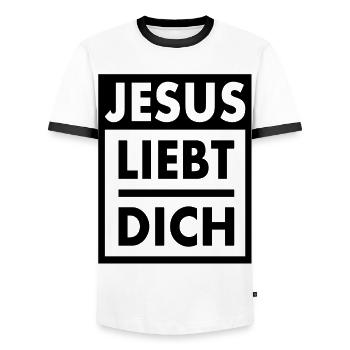 Jesus - Jesus Christus - Gott - Jesus Liebt Dich - Männer Kontrast-T-Shirt - Weiß/Schwarz - Vorne - AI Model Female 172 light (172cm) & AI Model Male 178 dark (178cm)