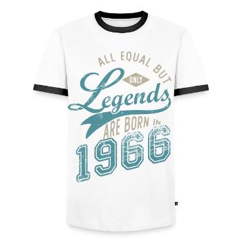 LEGEND ARE BORN IN 1966 birthday gift 56 years - Men's Ringer Shirt - white/black - Front - AI Model Female 172 light (172cm) & AI Model Male 178 dark (178cm)