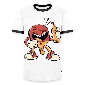Tischtennisschläger mit Bierflasche Bier spielt - Männer Kontrast-T-Shirt - Weiß/Schwarz - Vorne - AI Model Female 172 light (172cm) & AI Model Male 178 dark (178cm)