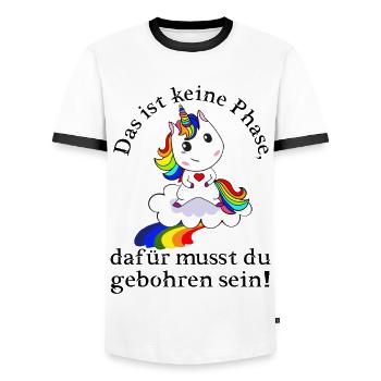 Einhorn, Das ist keine Phase, ...Spruch - Männer Kontrast-T-Shirt - Weiß/Schwarz - Vorne - AI Model Female 172 light (172cm) & AI Model Male 178 dark (178cm)