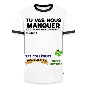 Collègue Tu Vas Nous Manquer Cadeau Départ - T-shirt contrasté Homme - blanc/noir - Devant - AI Model Female 172 light (172cm) & AI Model Male 178 dark (178cm)