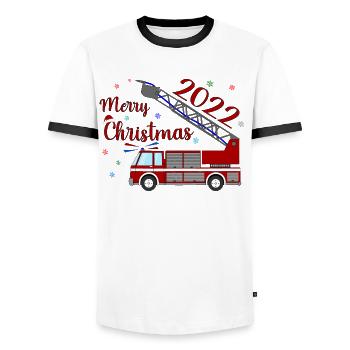 Camion de pompiers Joyeux Noël 2022 - T-shirt contrasté Homme - blanc/noir - Devant - AI Model Female 172 light (172cm) & AI Model Male 178 dark (178cm)