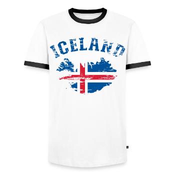 Island Landkarte Flagge used - Männer Kontrast-T-Shirt - Weiß/Schwarz - Vorne - AI Model Female 172 light (172cm) & AI Model Male 178 dark (178cm)